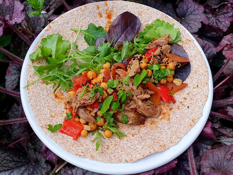 Leftover roasted lamb tortilla wrap