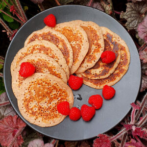 Elderflower and raspberry pancakes
