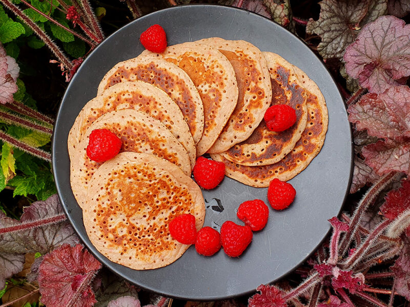 Elderflower and raspberry pancakes