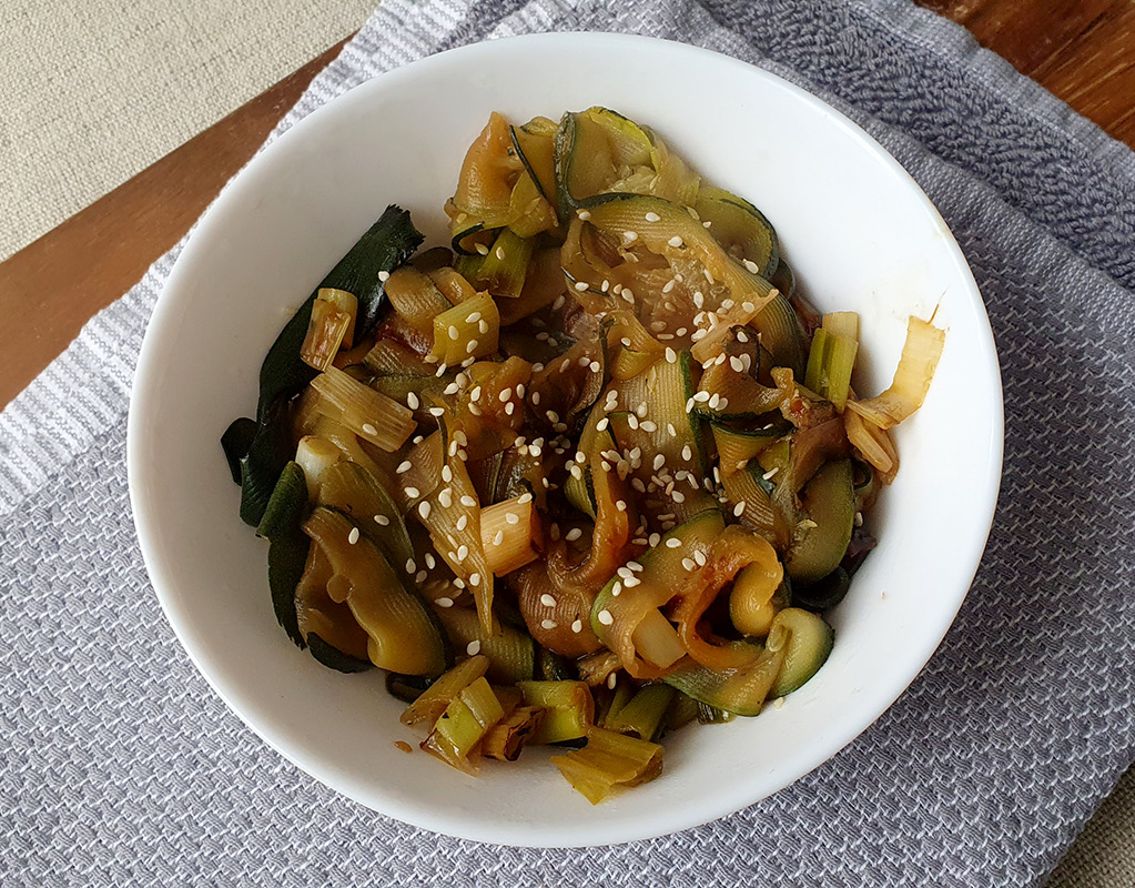 Miso glazed courgette ribbons