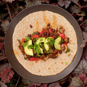 Mushroom and black beans burrito