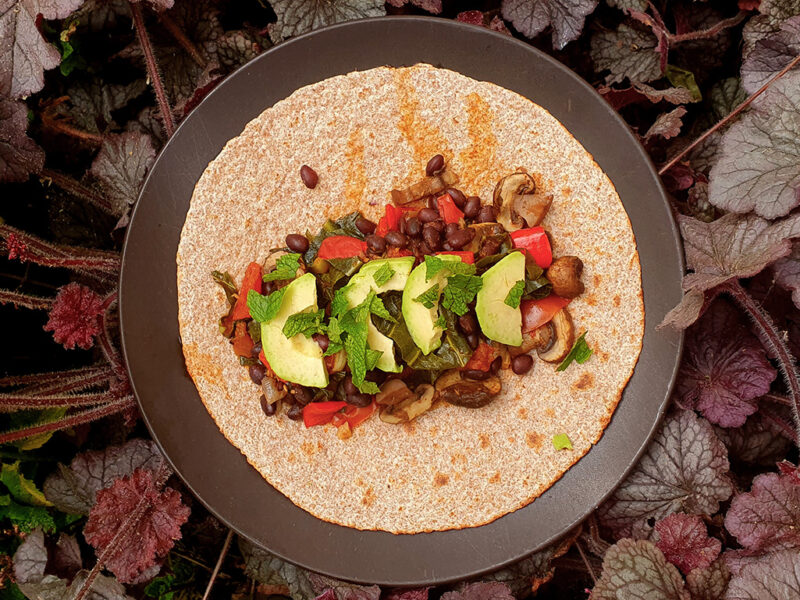 Mushroom and black beans burrito
