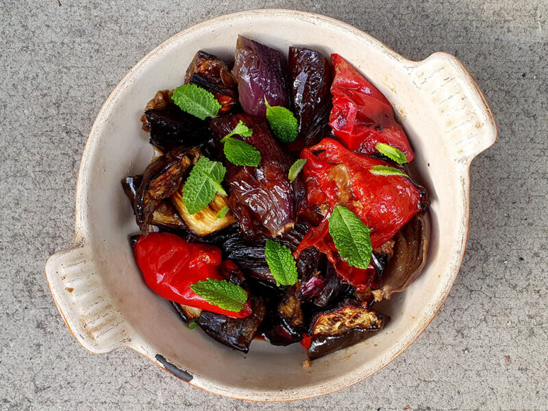Mustard and maple glazed roasted vegetables