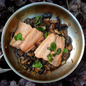 Teriyaki salmon with mushrooms