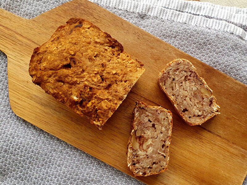 Vegan and gluten-free banana bread with strawberry