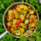 Curried potatoes with chickpeas and kale