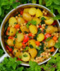 Curried potatoes with chickpeas and kale