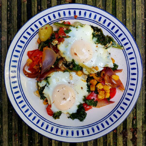 Mexican style ratatouille with fried eggs
