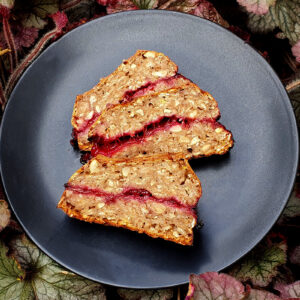 Vegan banana bread with plum jam