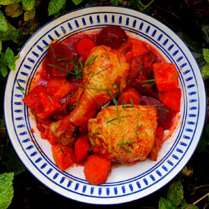 Chicken casserole with sweet potato & beetroot