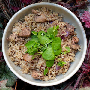 Duck liver pilaf