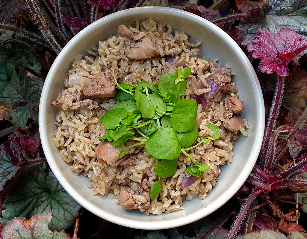 Duck liver pilaf