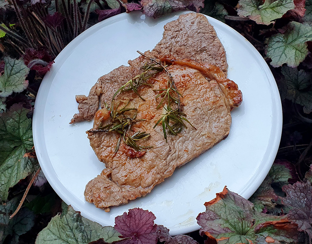 Grilled steak with rosemary and garlic