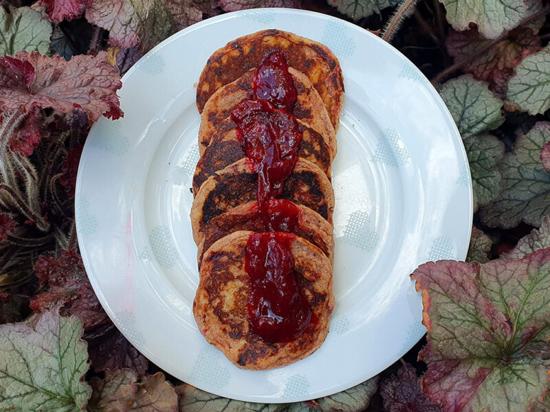 Plum and oat pancakes