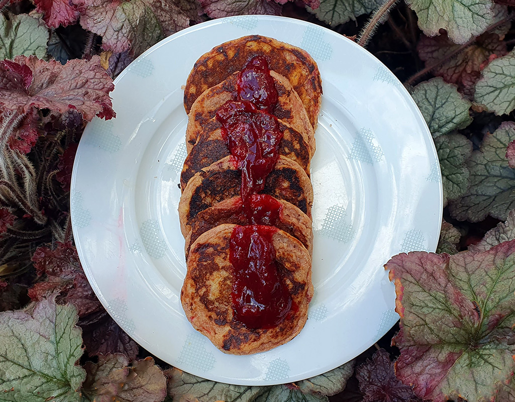 Plum and oat pancakes