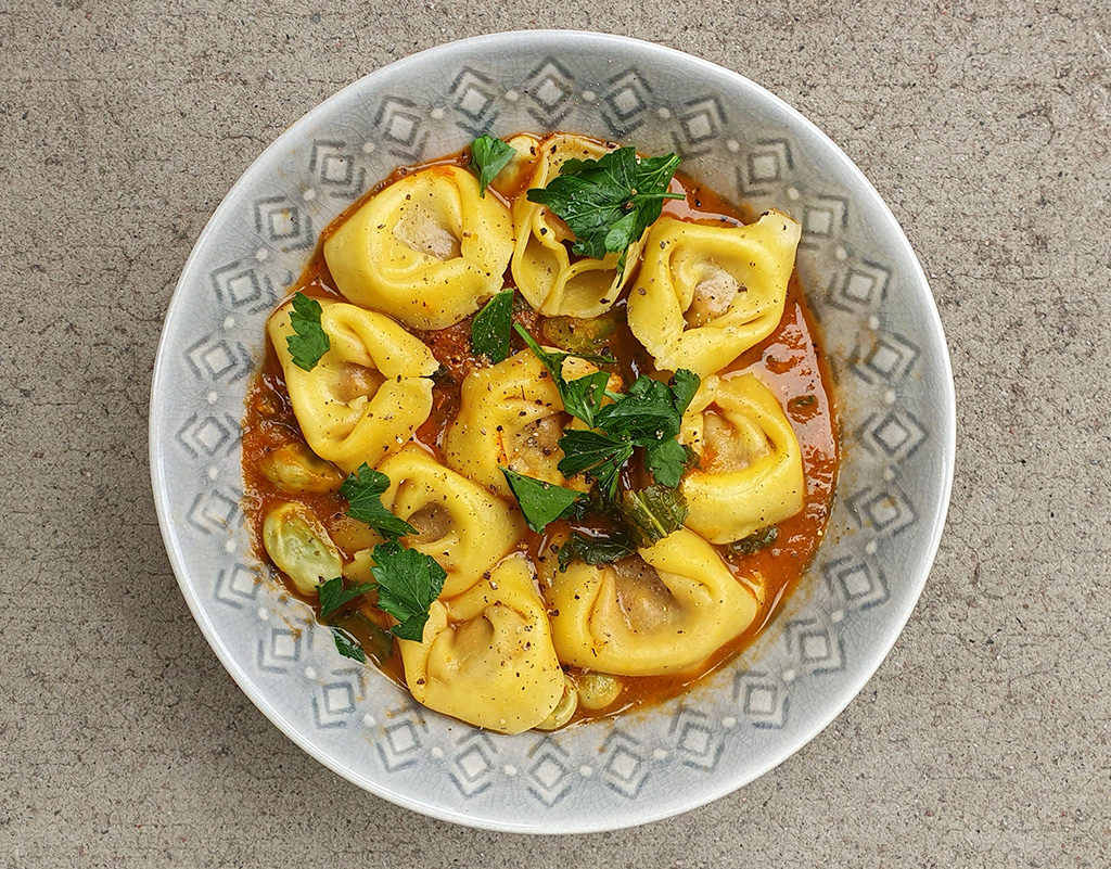 Butternut squash tortelloni with beans