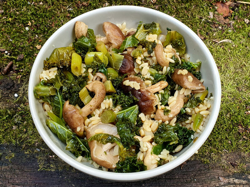 Chickpea rice with shiitake and kale