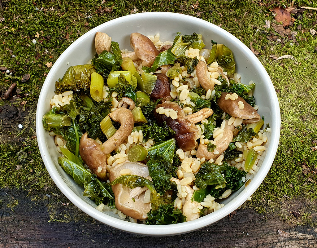 Chickpea rice with shiitake and kale