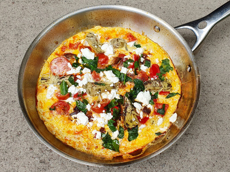 Chorizo omelette with artichoke