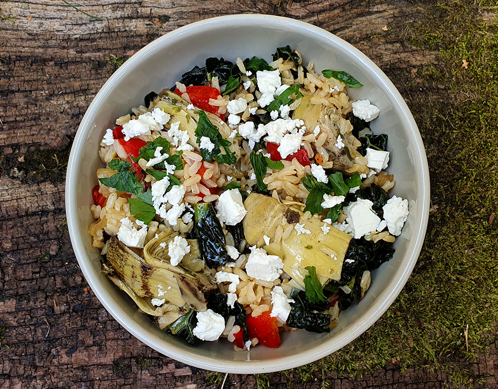 Brown Rice Salad with Artichokes and Cavolo Nero