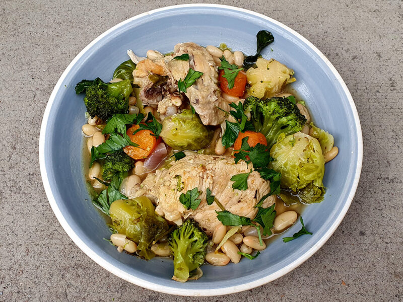 Chicken and beans casserole with greens