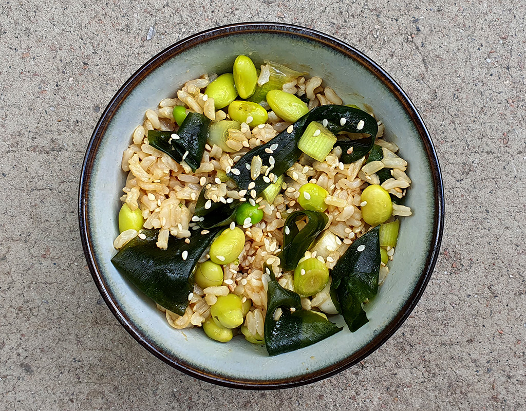 Edamame and Rice Salad with Miso Dressing