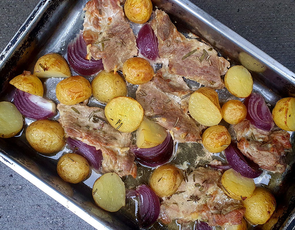 Boneless Pork Ribs with New Potatoes