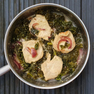 Pork Loin Steaks in Mustard and Kale Sauce