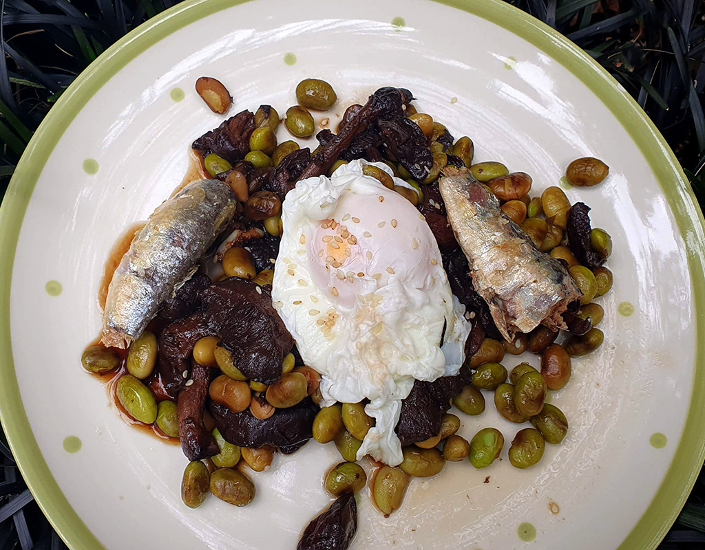 Sardines, Eggs, Edamame and Shiitake