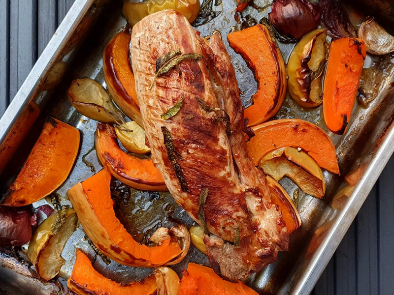 Roasted Pork Fillet with Apple and Butternut Squash