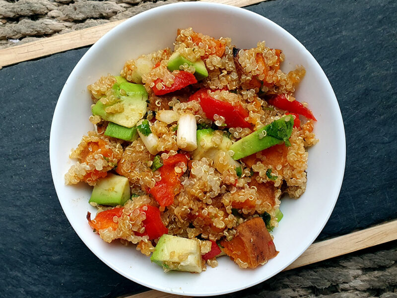 Quinoa Salad with Roasted Sweet Potatoes and Avocado