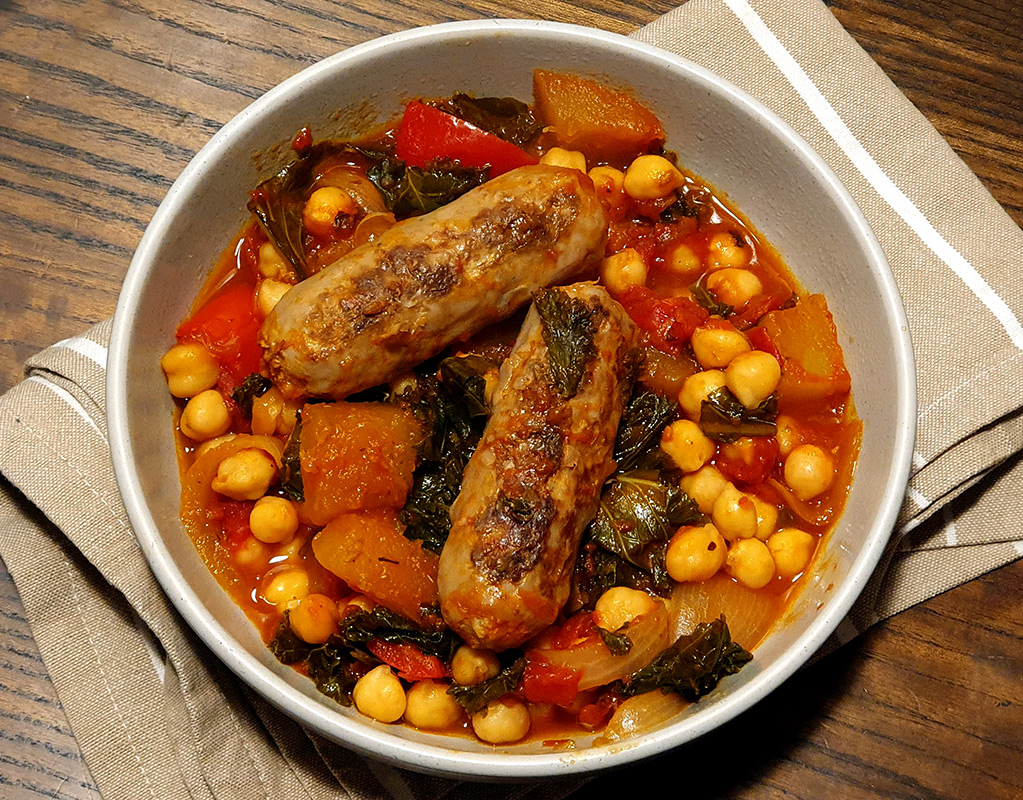 Sausages, Squash and Chickpeas One-Pot