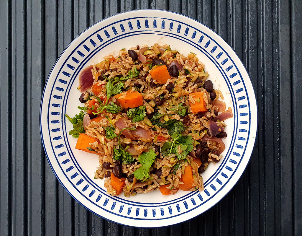 Sweet Potato Rice with Beans and Courgette