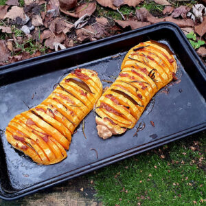 Hasselback Butternut Squash with Bacon