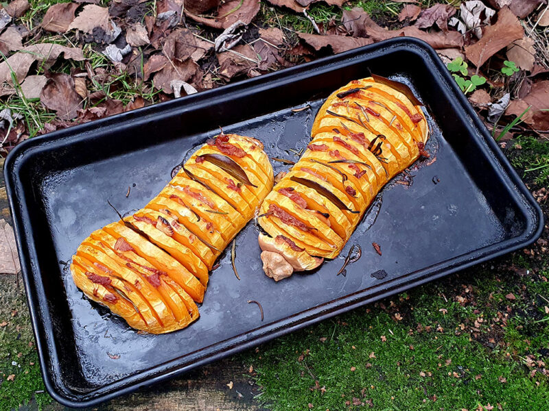 Hasselback Butternut Squash with Bacon