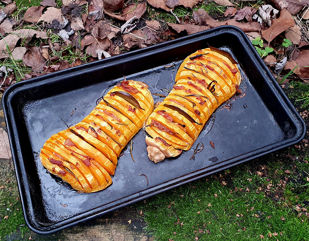 Hasselback Butternut Squash with Bacon