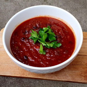 Beetroot and Sweet Potato Soup with Black Beans