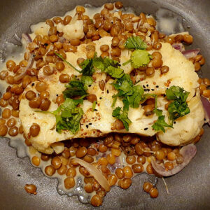 Cauliflower Steak with Lentil Sauce