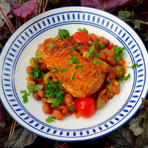 Pork Fillet with Chorizo and Bean Sauce