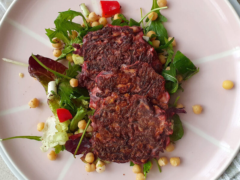 Beetroot and Halloumi Fritters