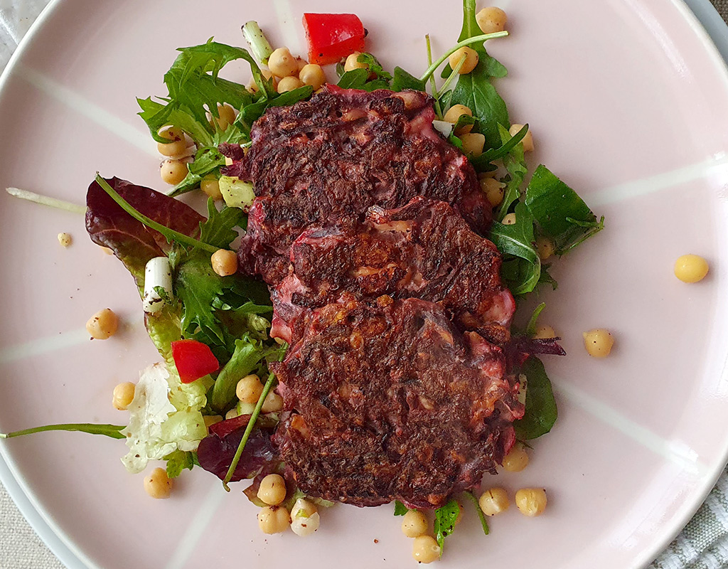 Beetroot and Halloumi Fritters