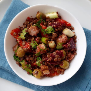 Easy lentil and sausage salad