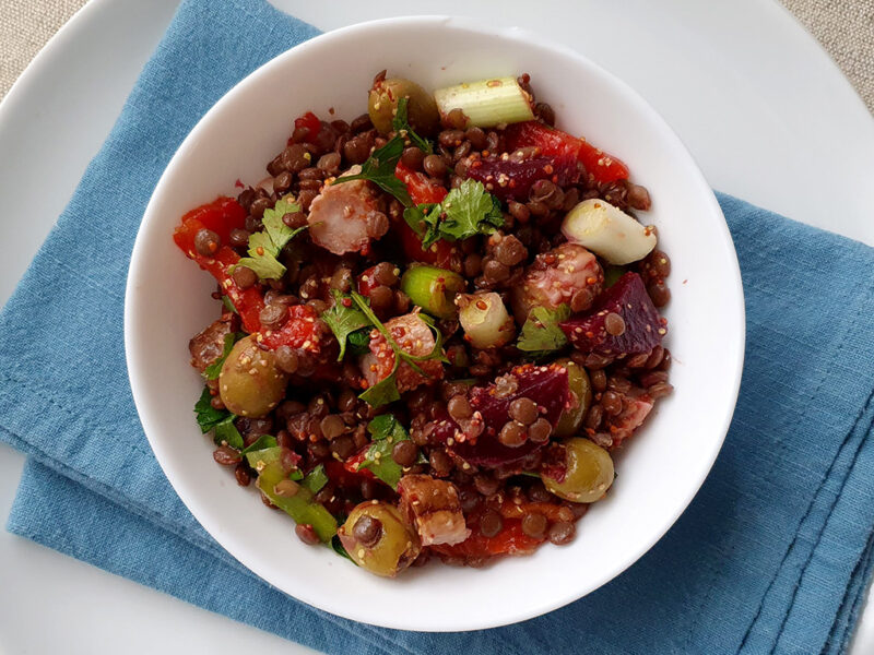 Easy lentil and sausage salad