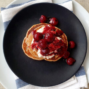 Oat Pancakes with Ricotta and Sour Cherry