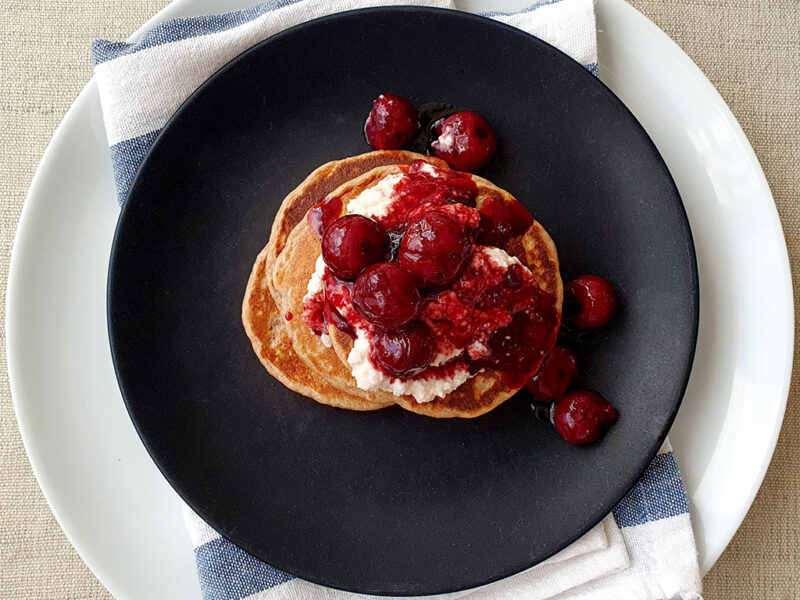Oat Pancakes with Ricotta and Sour Cherry