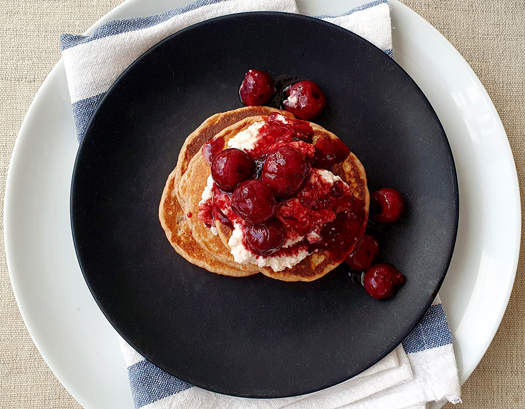 Oat Pancakes with Ricotta and Sour Cherry