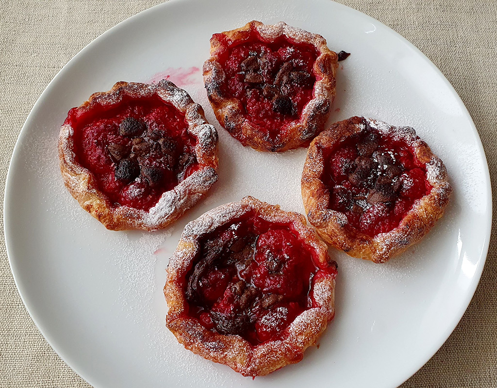 Chocolate Raspberry Puff Pastry Tarts