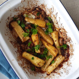 Mustard Baked Parsnips and Mushrooms