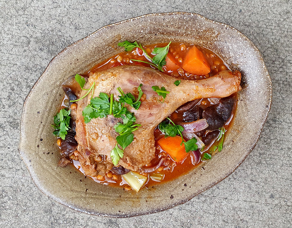Duck and Lentil Stew with Mushrooms