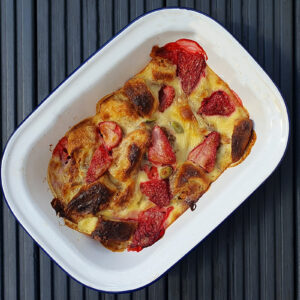 Strawberry and Pistachio Croissant Bake